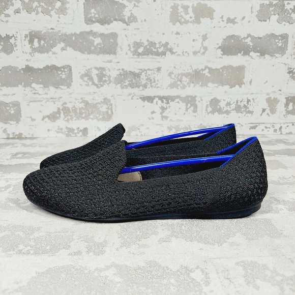New Rothy's The Flat Black Knit Round Toe Slip On Loafers W696